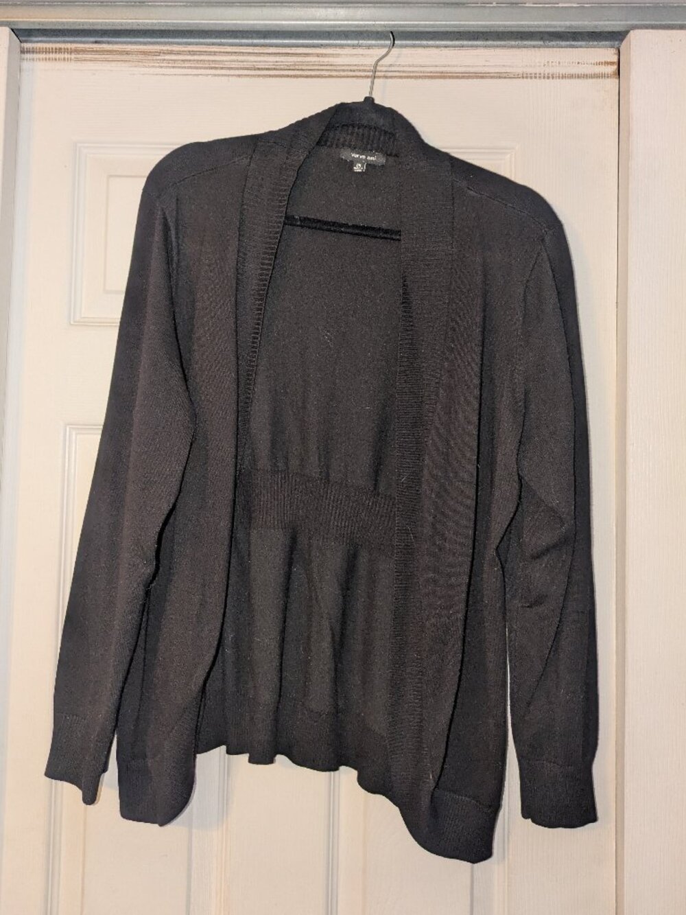 Verve Ami Black Ribbed Trim Open Front Cardigan | 2X